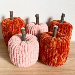 Pink & Orange Pumpkins Handmade Fall Decor Set of 5
